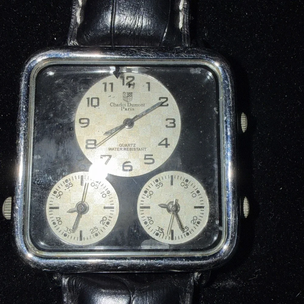 Charles Dumont Paris Quartz Water‎ Resistant Watch Powmax Black Leather 5438